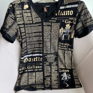John Galliano Black and Gold Newspaper Print Top